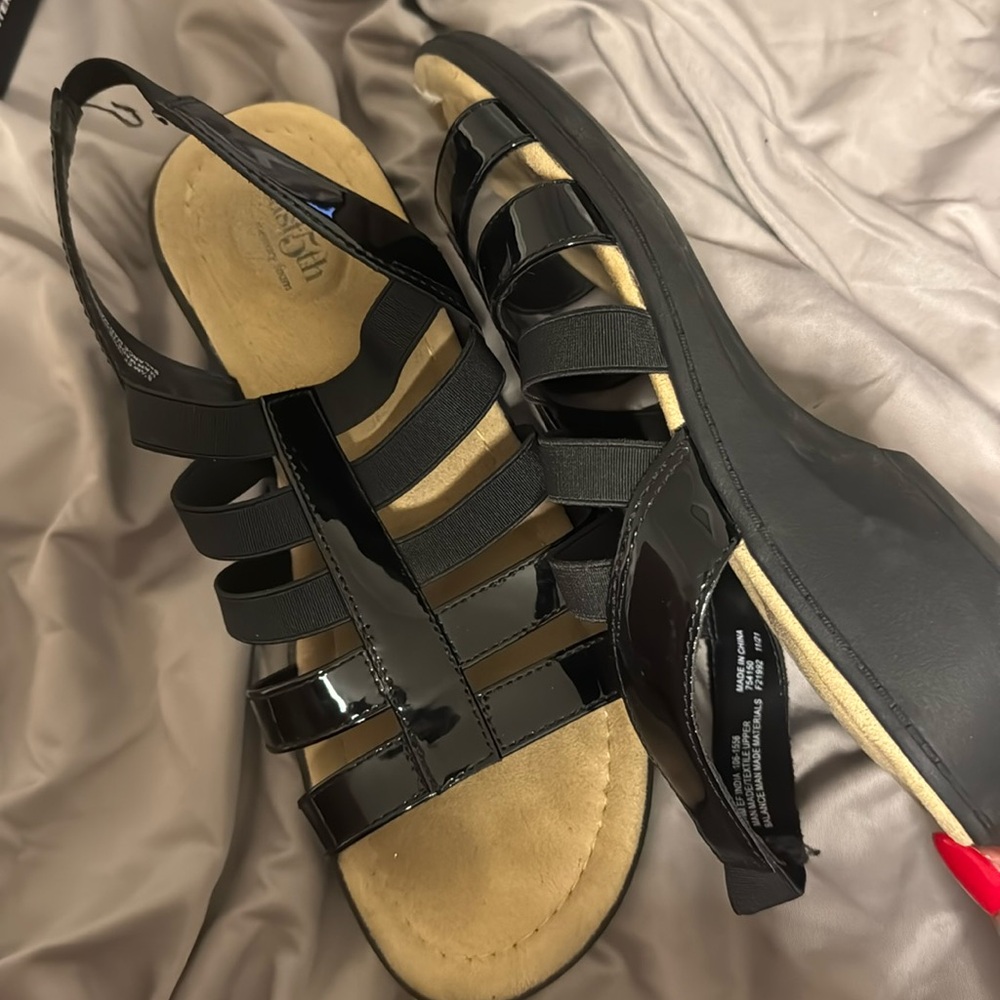 black and tan East 5th sandals
